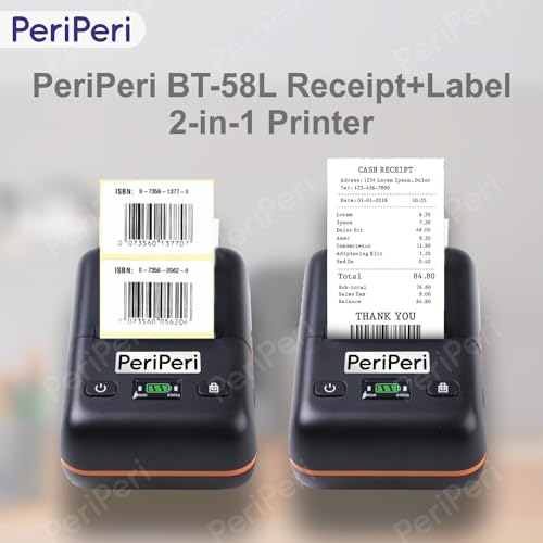 PeriPeri BT-58L 2-in-1 2 Inch (58mm) Thermal Label & Receipt Printer, Inkless USB + Bluetooth Portable Rechargeable Printer with 2600mAh Battery, iOS/Android/Windows, 1 Year Warranty - Image 2