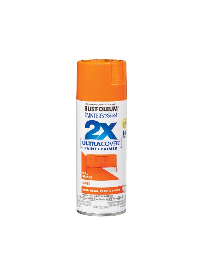 Rust-Oleum 334043 Painter's Touch 2X Ultra Cover Spray Paint, 12 oz, Gloss Real Orange - Image 1