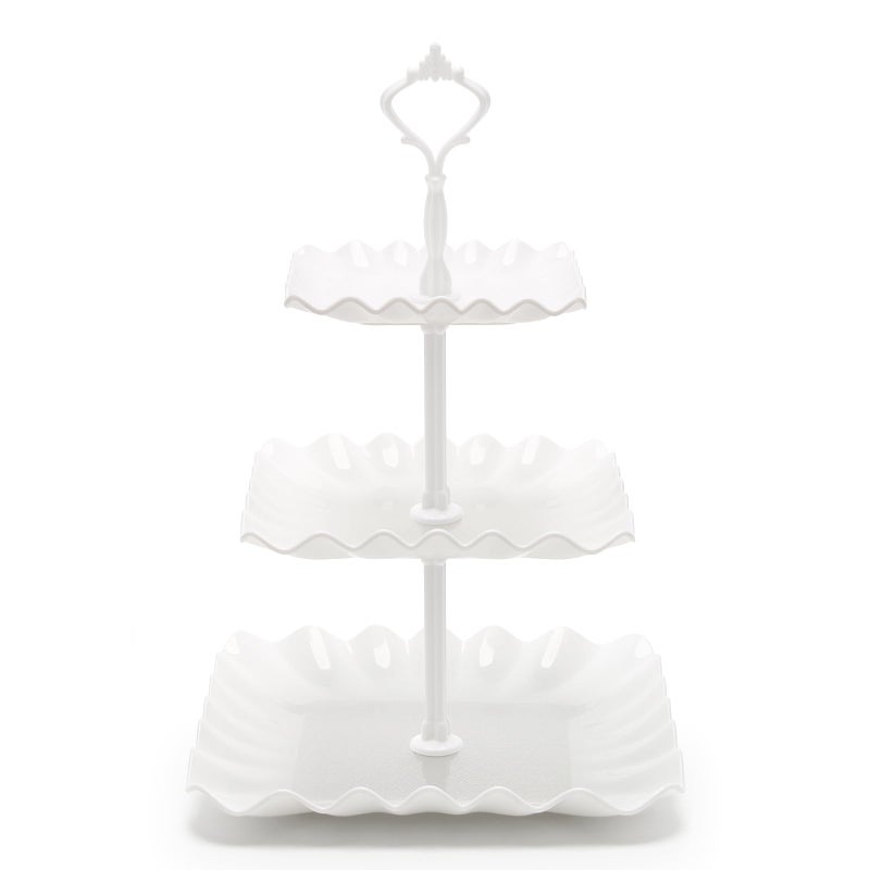 Coitak 3 Tier Cupcake Stand Plastic Tiered Serving Stand Wavy Dessert Tray for Tea Party Birthday and Wedding Pure White - Image 2