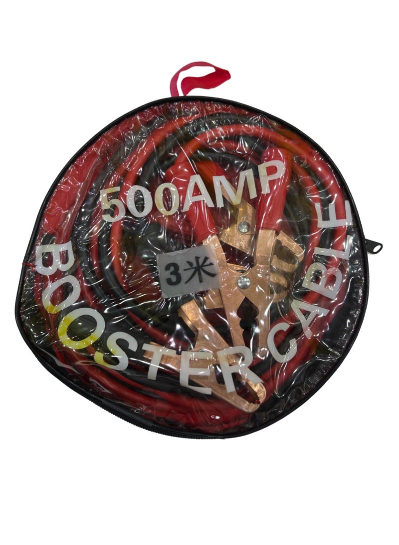 ROYAL - Heavy Duty Car Booster Cable 500 AMP 3 Meters 850g, Battery Booster Power Cord Jumper Cables, Automotive Booster Cables for Jump Starting Dead or Weak Batteries with Carrying Bag (Red & Black) - Image 1