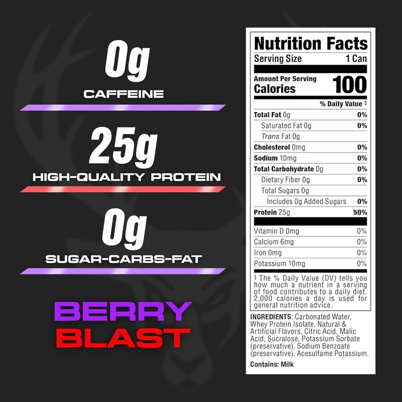 Bucked Up Lightly Carbonated Protein Drink – Berry Blast, 473ml - Image 2