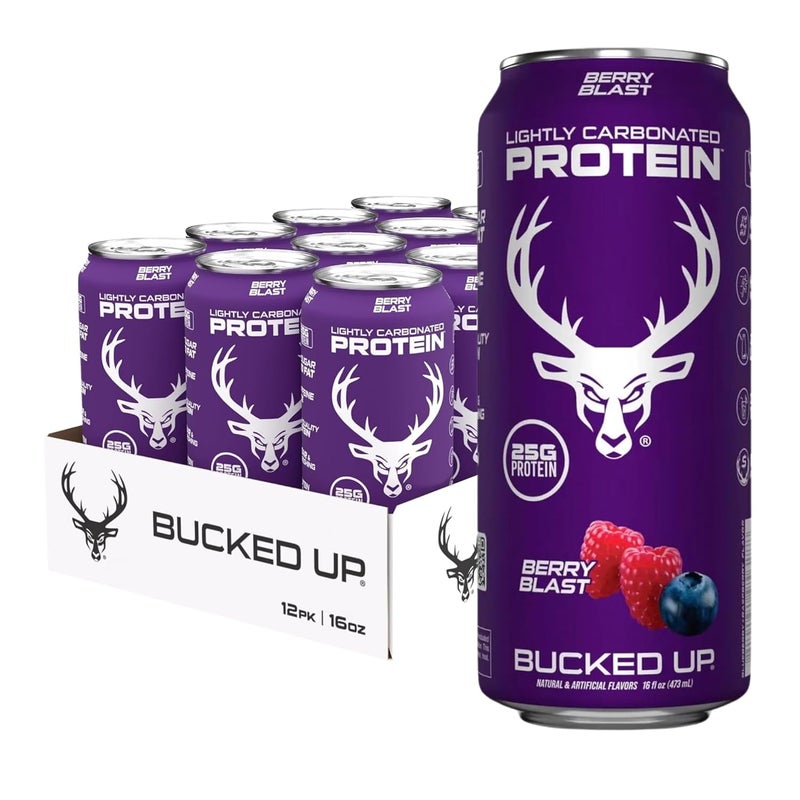 Bucked Up Lightly Carbonated Protein Drink – Berry Blast, 473ml - Image 1