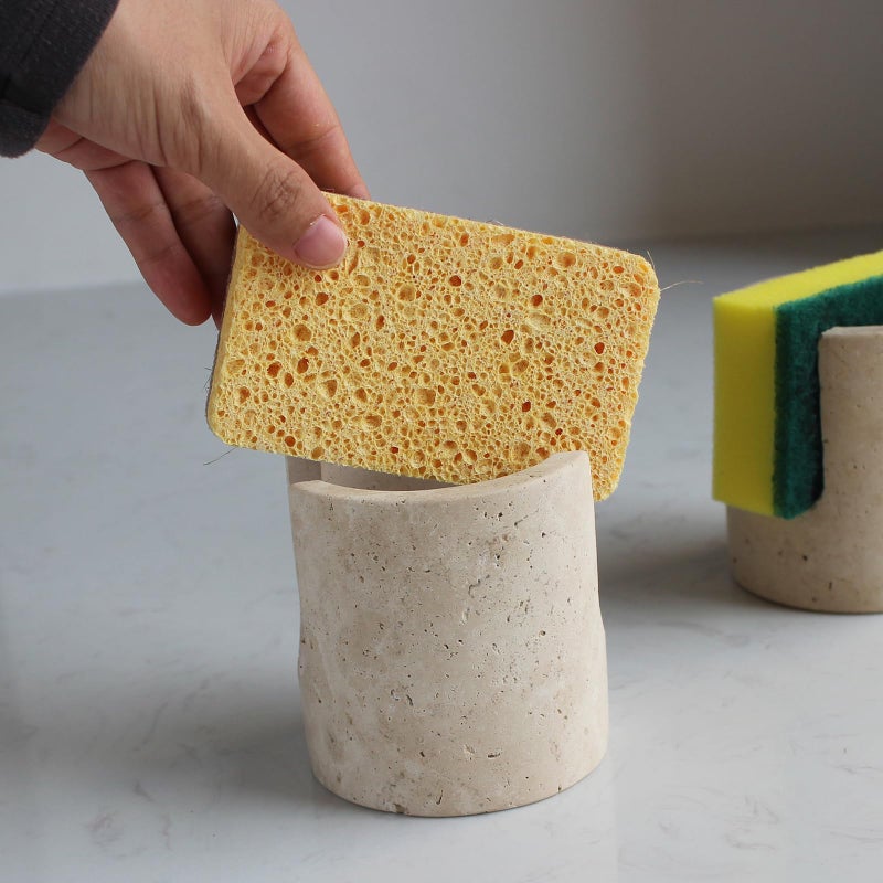 Nawgnail Natural Marble Travertine Sponge Holder for Kitchen Counter, Drying Rack, Sponge Caddy for Sink Organizer - Beige Travertine - Image 5
