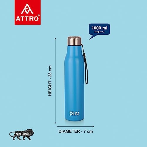 ATTRO Slim Stainless Steel Single Wall 1000ml Water Bottle, Light Weighted Leak -Proof Use for Office, School, Outdoor & Gym, Set of 2 - Black & White - Image 3