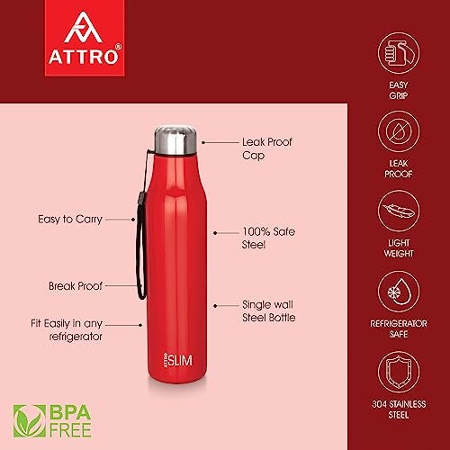 ATTRO Slim Stainless Steel Single Wall 1000ml Water Bottle, Light Weighted Leak -Proof Use for Office, School, Outdoor & Gym, Set of 2 - Black & White - Image 4