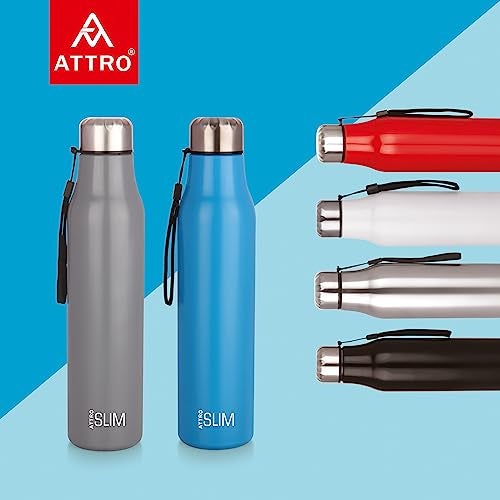 ATTRO Slim Stainless Steel Single Wall 1000ml Water Bottle, Light Weighted Leak -Proof Use for Office, School, Outdoor & Gym, Set of 2 - Black & White - Image 2