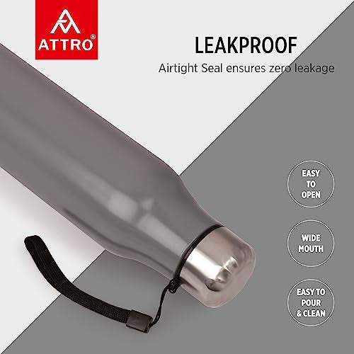 ATTRO Slim Stainless Steel Single Wall 1000ml Water Bottle, Light Weighted Leak -Proof Use for Office, School, Outdoor & Gym, Set of 2 - Black & White - Image 5