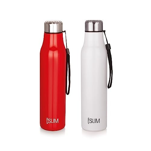 ATTRO Slim Stainless Steel Single Wall 1000ml Water Bottle, Light Weighted Leak -Proof Use for Office, School, Outdoor & Gym, Set of 2 - Black & White - Image 1