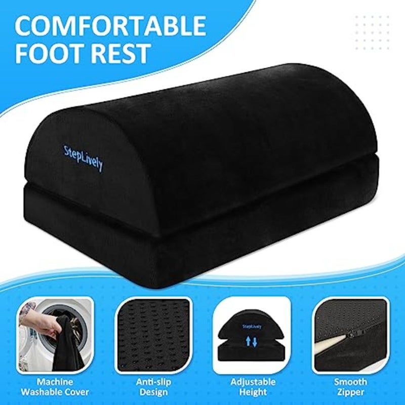 Feet Rest for Under Desk at Work, Comfortable Feet Stool with 2 Adjustable Heights, Footrest with Washable Cover, for Back and Hip Pain Relief, Suitable for Office, Home and Car - Image 2