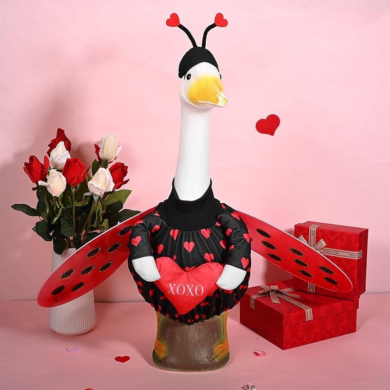 3 Pcs Valentine's Day Porch Goose Outfit for 23 Cement Plastic Goose Statue for Xmas Outdoor Garden Lawn Yard Patio Decoration - Image 2