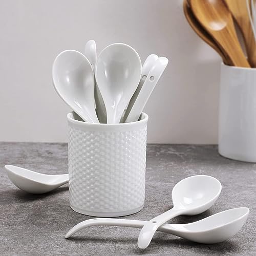 BLISS START Soup Spoon Set of 6 Piece/Ceramic Soup Spoon Bone Ceramic Rice Spoons Chinese Won Ton Spoons for Home, Kitchen, or Restaurant(White) - Image 5
