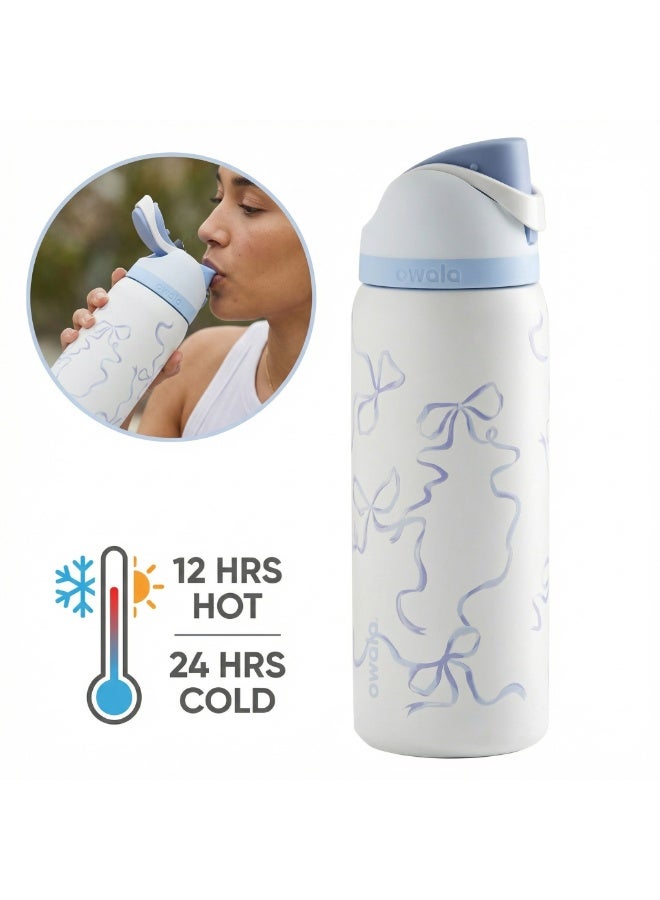 زجاجة مياه أووالا فري سيب من الفولاذ المقاوم للصدأ، سعة ٢٤ أونصة، بتصميمين: True and Tied - Image 1