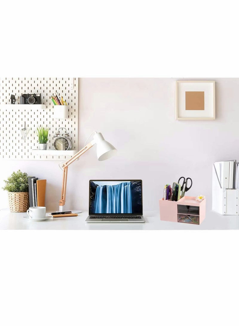 منظم مكتب أنيق باللون الوردي مع 3 أقسام و 2 درج - حامل أقلام متعدد الوظائف للتخزين في المكتب والمنزل - Image 5