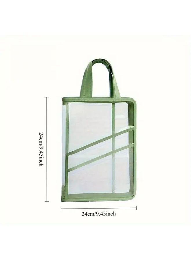 Blue A4 Transparent File Bag with Handle Large Capacity Document Organizer for Students - Image 3