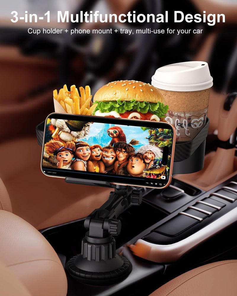 Vitog 3 in1 Car Cup Holder Expander with 360Â° Rotation Phone Mount, Multifunctional Car Food Tray for Eating, Drinking, and Phone Mounting, Ideal for Travel, Auto, Trucker & Daily Driving - Image 2
