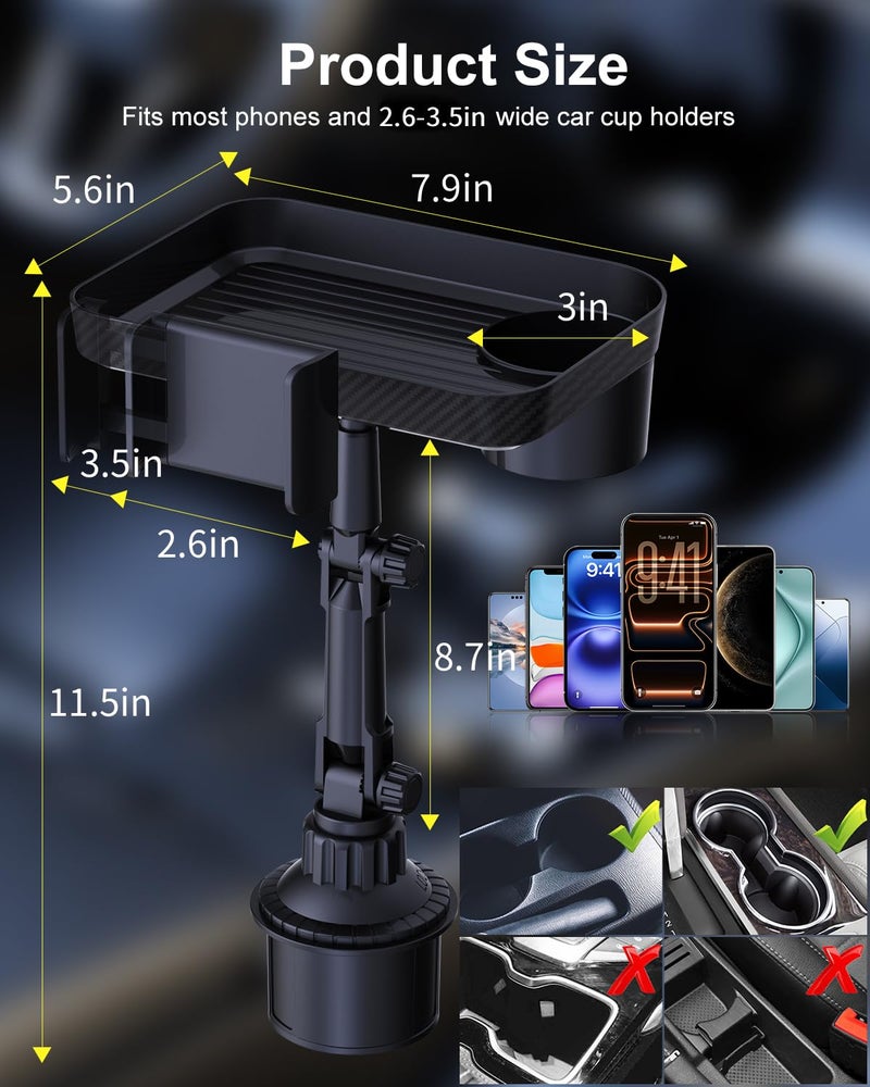 Vitog 3 in1 Car Cup Holder Expander with 360Â° Rotation Phone Mount, Multifunctional Car Food Tray for Eating, Drinking, and Phone Mounting, Ideal for Travel, Auto, Trucker & Daily Driving - Image 3