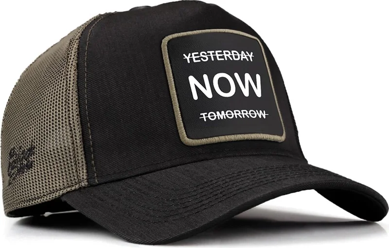 Blackbörk V1 Trucker Yesterday Now Tomorrow - 1sh Unisex Black-Khaki Cordura Fabric Hat (Cap) with Code Logo