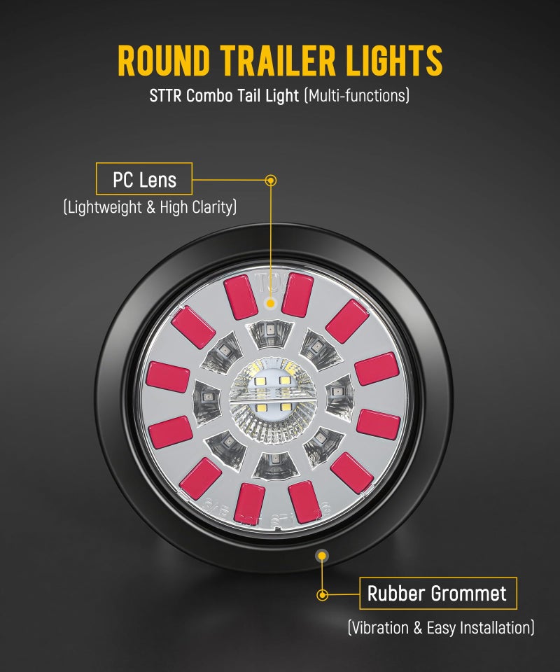 Partsam 4PCS 4 Inch Round LED Trailer Tail Lights 24 LEDs - Stop Turn Tail Brake Reverse Backup Combo Red/White - IP67 Waterproof Flush Mount Grommet Kit 10-30V for Truck RV Trailer, Patent Pending - Image 2