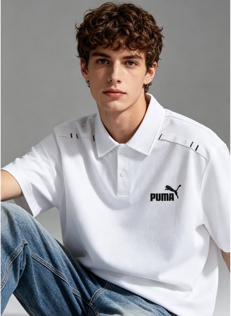 بوما بولو كلاسيكي من PUMA للجنسين، كم قصير بطوق بزرار، قصة واسعة مريحة، قطن منفذ للهواء - أبيض - Image 3