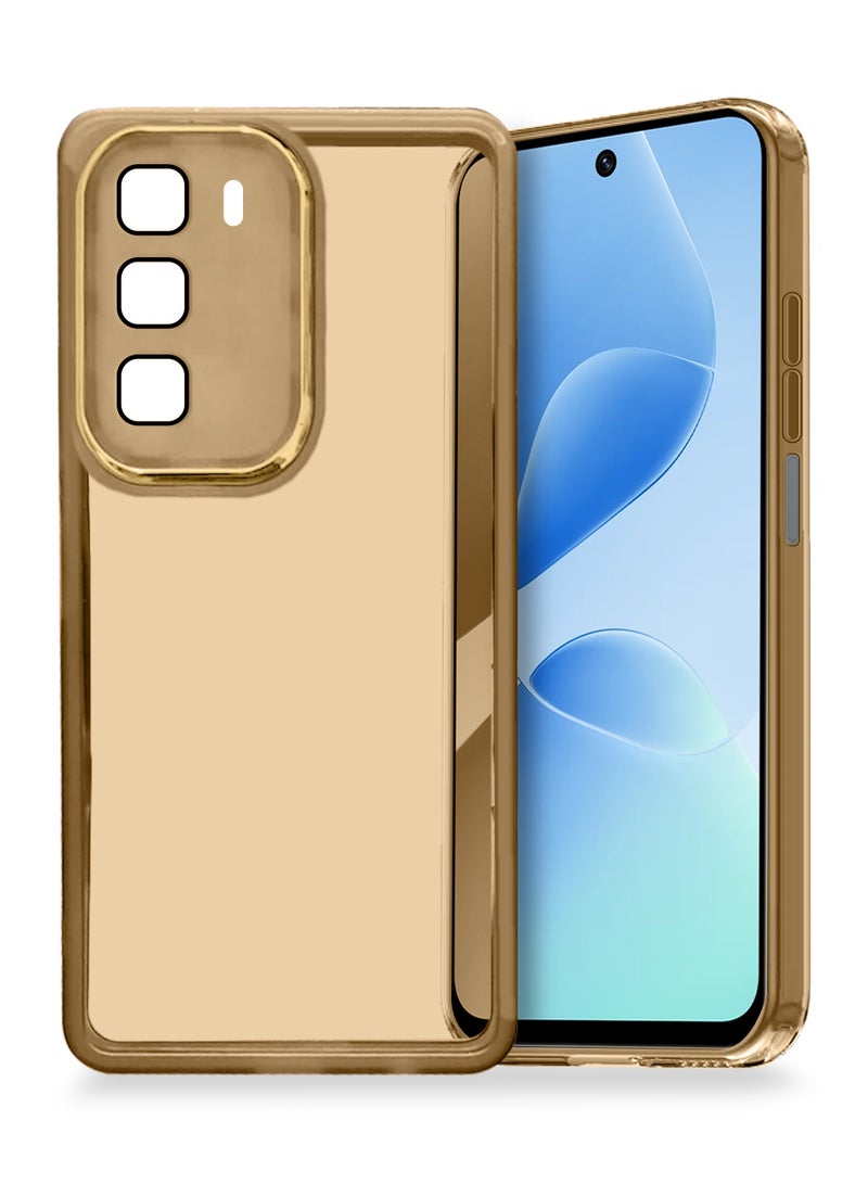 Wtech Infinix Hot 60 5G / Infinix Hot 60i 4G 2025 Soft Transparent TPU Camera Lens Protection Silicone Ultra Thin Phone Stylish Electroplated Camera Border Back Case Cover - Brown - Image 1