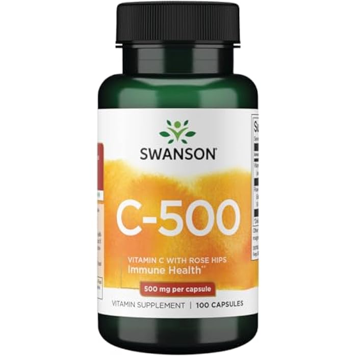 Swanson Vitamin C with Rose HIPS Immune System Support Skin Cardiovascular Health Antioxidant Supplement 500 mg 100 Capsules - Image 1