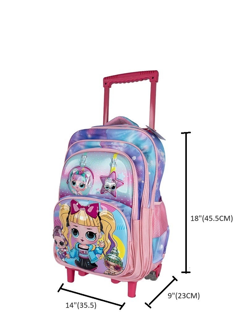Girl Rolling School Bag 18" 3pcs Sets, Lunch Box and pencil case , - Image 2