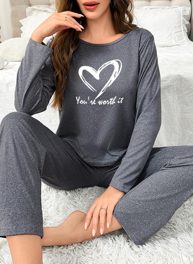Take Two Heart Print Long Sleeve T-Shirt and Pyjama Set - Image 4
