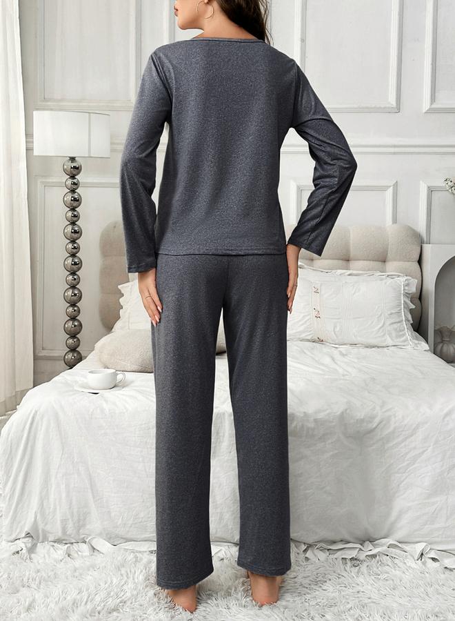 Take Two Heart Print Long Sleeve T-Shirt and Pyjama Set - Image 2