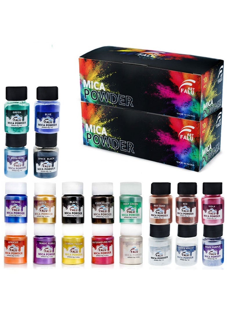 Falu Art  Resin art mica powder set of 20 colors 10g 