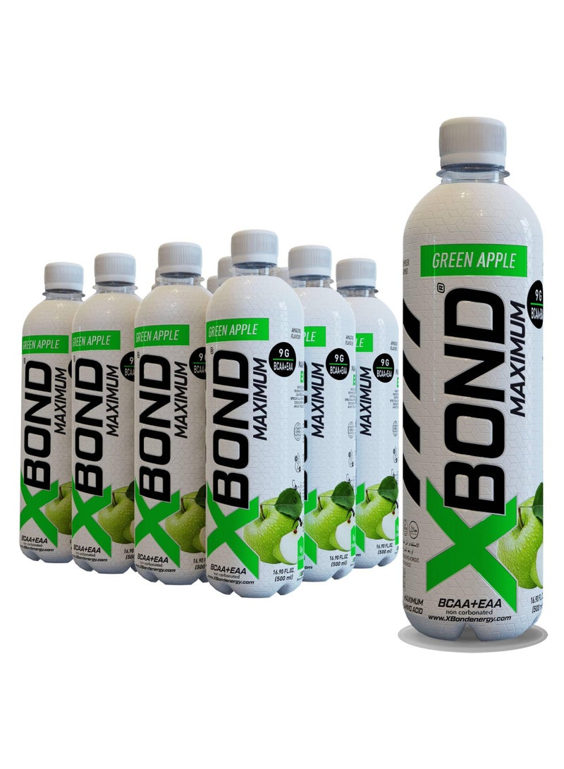 Xbond X-BOND 9g BCAA + EAA Green Apple Maximum Recovery  Non Carbonated Drink Maximum Amino Drink -  Electrolytes Drink - 16 fl oz (500 ml), Sugar Free 34 Calories, 60mg Caffeine Pack of 12 - Image 1
