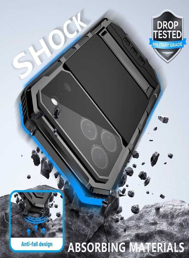 FunnyWin Heavy Duty Metal Phone Case for iPhone 17 Pro Max Aluminum Silicone Armor Full Body Tough Rugged Military Grade Cover with Camera Control Stand Dustproof Shockproof Outdoor Black - Image 4