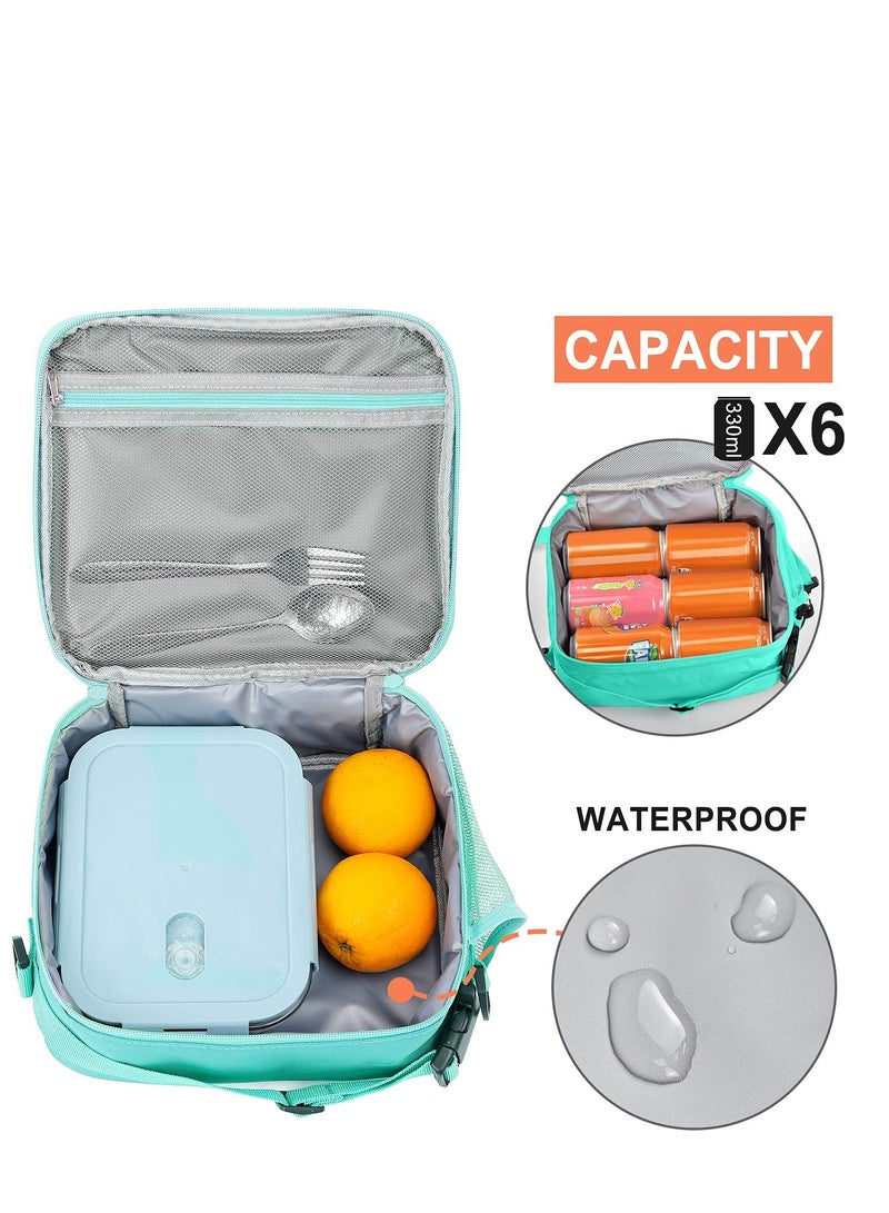 حقيبة غداء للأطفال، حقيبة قوس قزح الليزر المقاومة للتسرب معزولة قابلة لإعادة الاستخدام حقيبة بنتو للنزهات حقيبة ثلج للبنات حقيبة كتف بسيطة للمدرسة والأنشطة الخارجية (أخضر) - Image 4