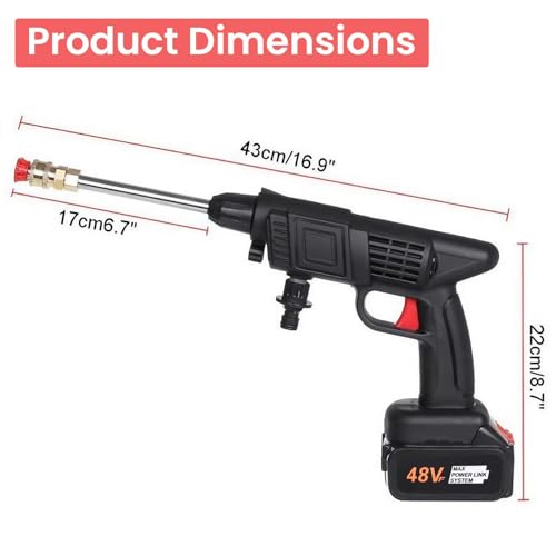 AAOVEFOX (Double Battery) High Pressure Multipurpose Washer Car Washer Cleaning 48V Rechargeable Electric Pressure Washer Gun Adjustable Nozzle and 5M Hose Pipe - Image 3