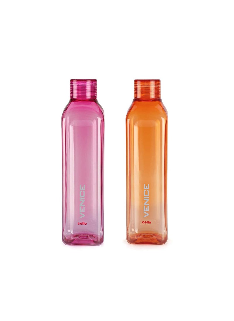 Brown Cello Venice Plastic Water Bottle Set, 1 Litre, Multi-Color Assorted Set of 2  - Image 1