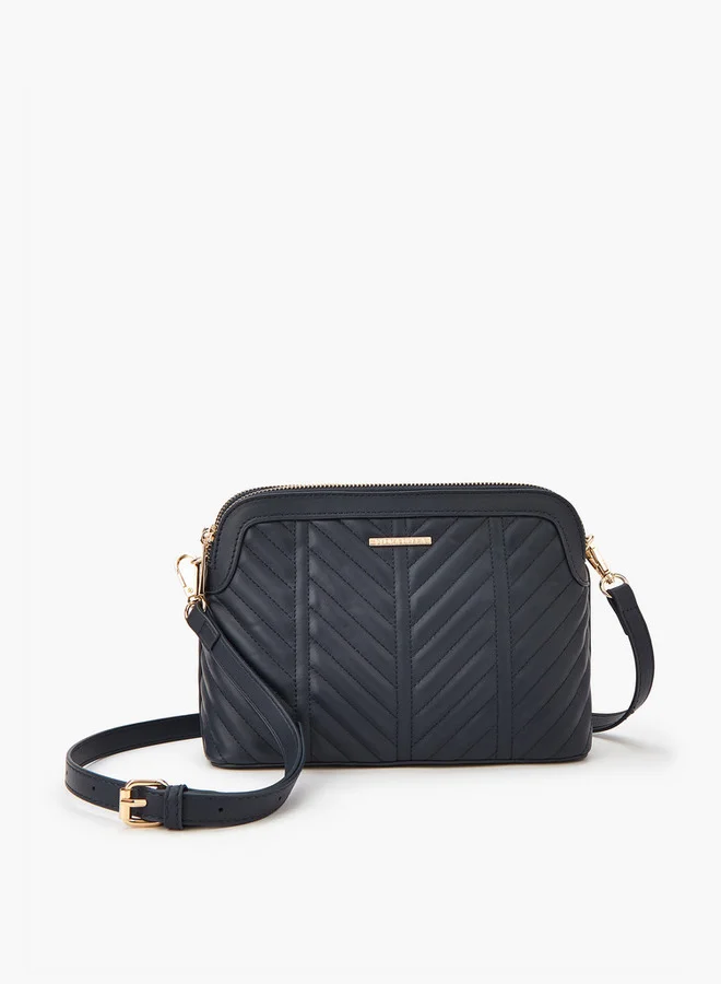 Flora Bella By Shoexpress Quilted Crossbody Bag with Detachable Strap and Zip Closure