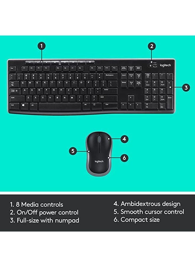 FIPKA MK270 Wireless Combo Keyboard and Mouse, English Arabic Layout, Long Battery Life, 1000 DPI Resolution, Multimedia Keys, Compact Design Black - Image 4