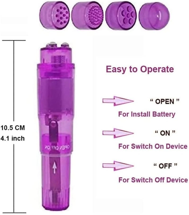 Bluejw Small Mini Vibrating Massager Handheld Portable Tool for Women with 4 Heads Pocket Pen for Face, Neck, Head,Back and Shoulder Pink Purple and Blue - Image 3