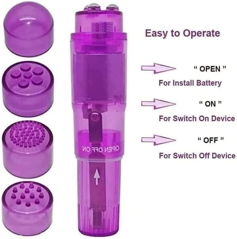 Bluejw Small Mini Vibrating Massager Handheld Portable Tool for Women with 4 Heads Pocket Pen for Face, Neck, Head,Back and Shoulder Pink Purple and Blue - Image 2