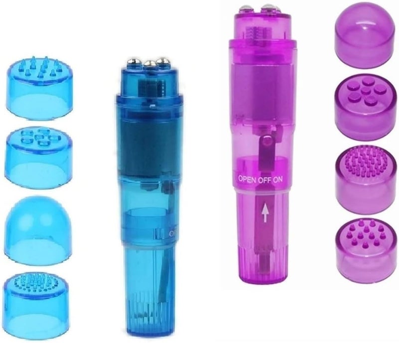 Bluejw Small Mini Vibrating Massager Handheld Portable Tool for Women with 4 Heads Pocket Pen for Face, Neck, Head,Back and Shoulder Pink Purple and Blue - Image 1