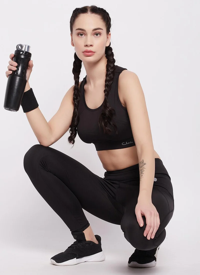 Clovia Clovia Medium Impact Padded Racerback Sports Bra in Black