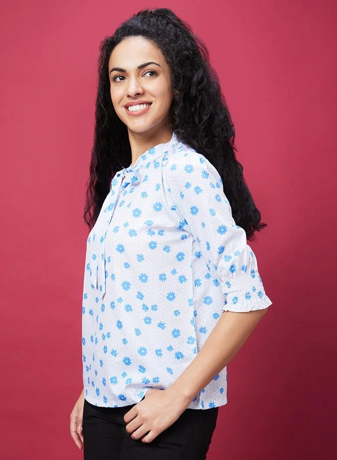 جلو باص بلوزة جلوبس بطبعة زهور ورباط عند الرقبة