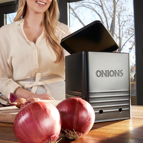 ZICOTO Beautiful Potato and Onion Storage Container Set - Perfectly Sized Spacious Canisters For Your Kitchen Counter Or Pantry - Quality Food Safe Metal Bins Keep Your Produce/Vegetables Fresh Longer - Image 2