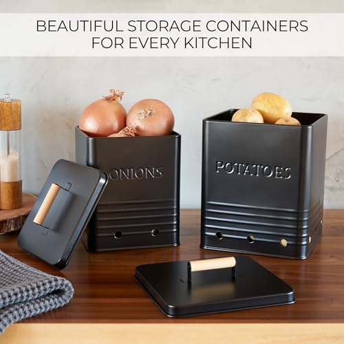 ZICOTO Beautiful Potato and Onion Storage Container Set - Perfectly Sized Spacious Canisters For Your Kitchen Counter Or Pantry - Quality Food Safe Metal Bins Keep Your Produce/Vegetables Fresh Longer - Image 3