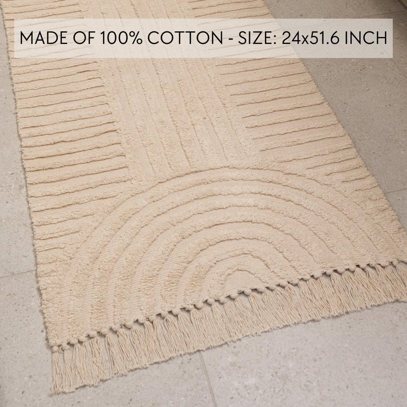 KIBAGA Boho Bathroom Rug with Tassels - Soft, Washable, Non-Slip Cotton Mat - Perfect 2x4.3 ft. Size to Enhance Modern Home Decor - Image 4