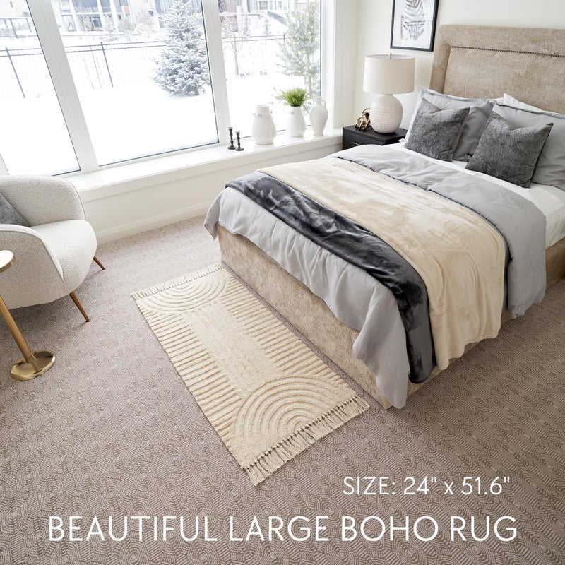 KIBAGA Boho Bathroom Rug with Tassels - Soft, Washable, Non-Slip Cotton Mat - Perfect 2x4.3 ft. Size to Enhance Modern Home Decor - Image 2