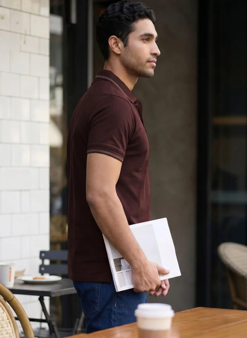 Dennis Lingo  Men Brown Cotton Blend Solid Regular T-Shirt for Men | Best Price UAE