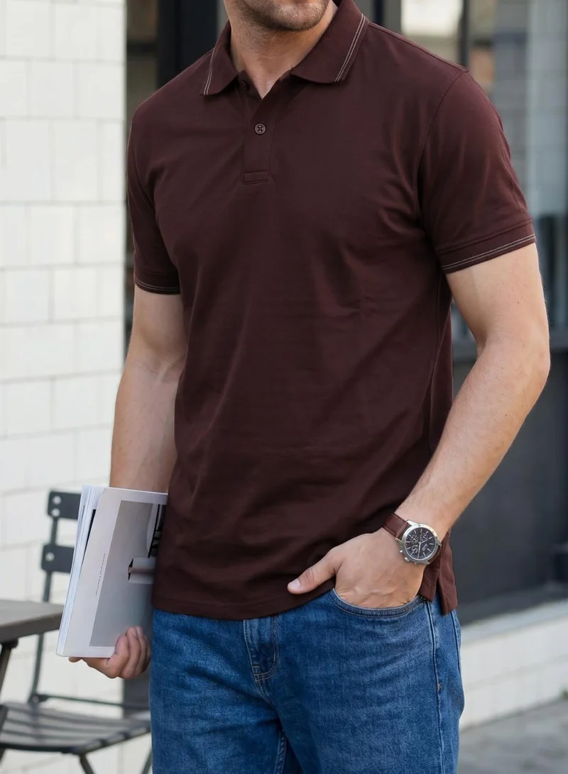 دينيس لينغو Men Brown Cotton Blend Solid Regular T-Shirt