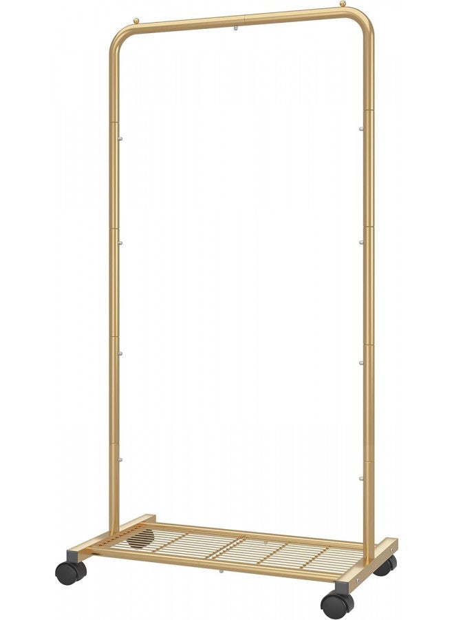 Simple Trending Standard Clothes Garment Rack, Clothing Rolling Rack with Mesh Storage Shelf on Wheels, Golden Yellow - Image 2