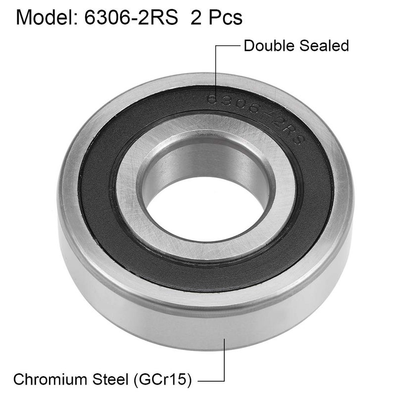 uxcell 6306-2RS Deep Groove Ball Bearings 30x72x19mm Double Sealed Chrome Steel P6 2pcs - Image 2