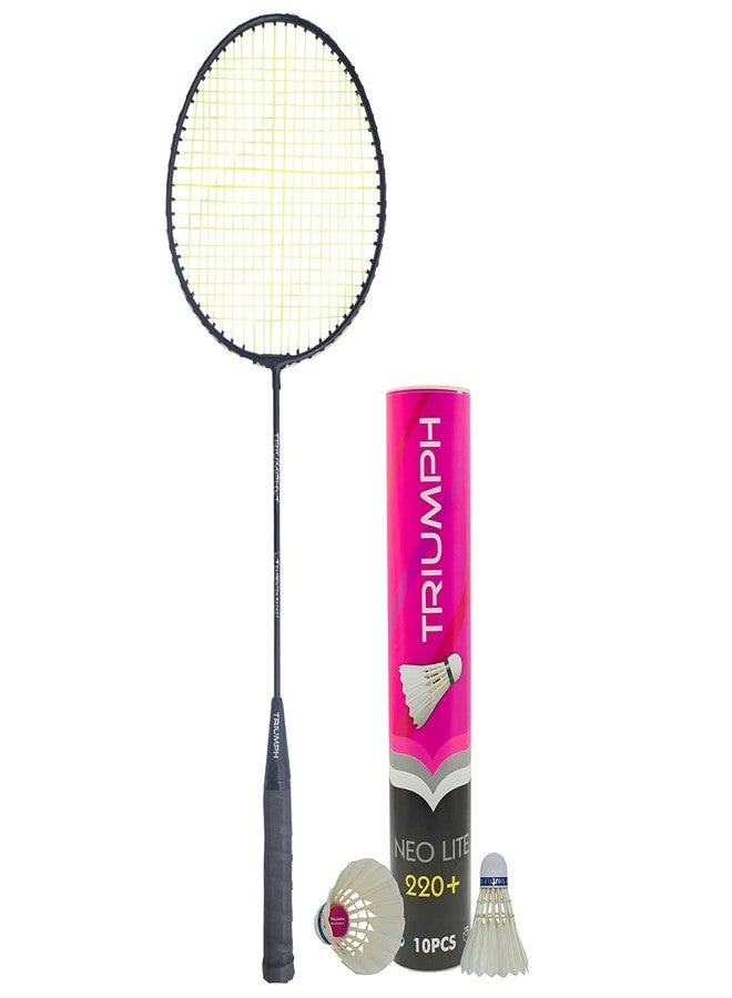 TRIUMPH Badminton Racket, Badminton Shuttle Cock, Badminton Racquet Triumph Blacken 1 Pc with 10 Pc Triumph Neo Lite-220+ Duck Feather Shuttlecock & Full Racket Cover - Image 1